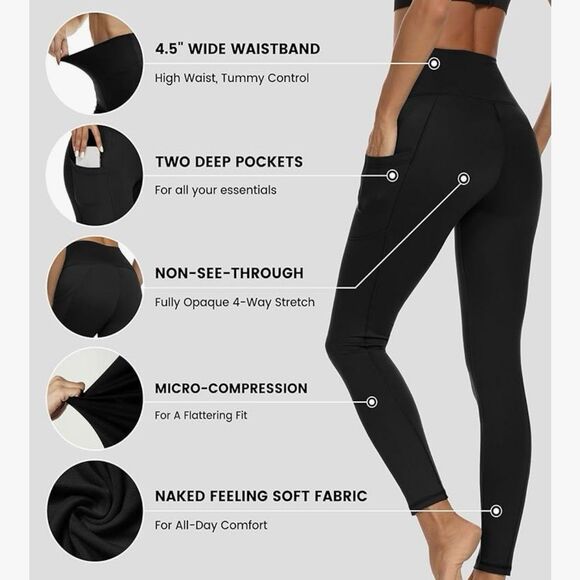 4 Pack Plus Size Leggings with Pockets for Women- High Waisted Tummy Control 2XL - Picture 5 of 6